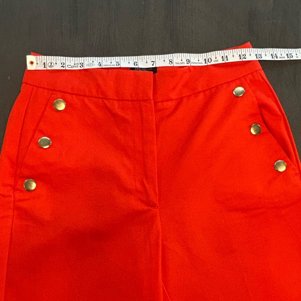 Anne Taylor Loft red wide-leg sailor ankle pants gold button detail NWT 00 PET - Picture 9 of 11